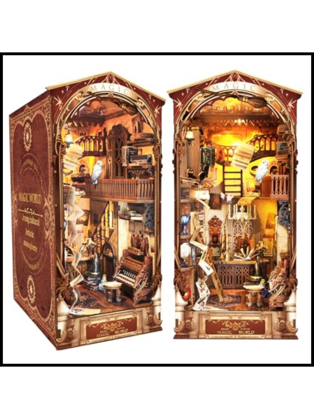 DIY Book Nook Kit 3D Wooden Puzzle Bookend Diorama with LED Bookshelf Decor